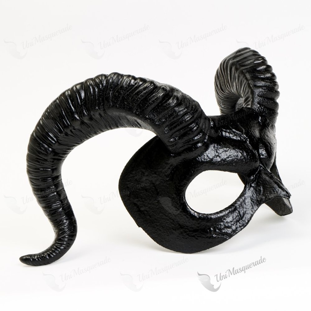 Black Demon Face with Black Horns Halloween Masquerade
